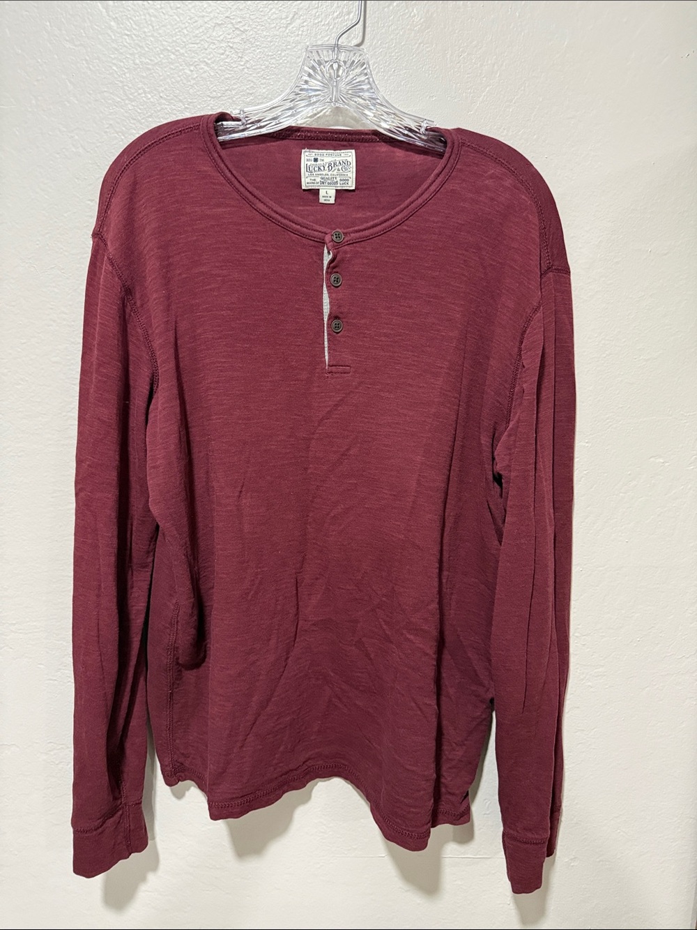 Lucky Brand Men's Long Sleeve Henley in Wine Red